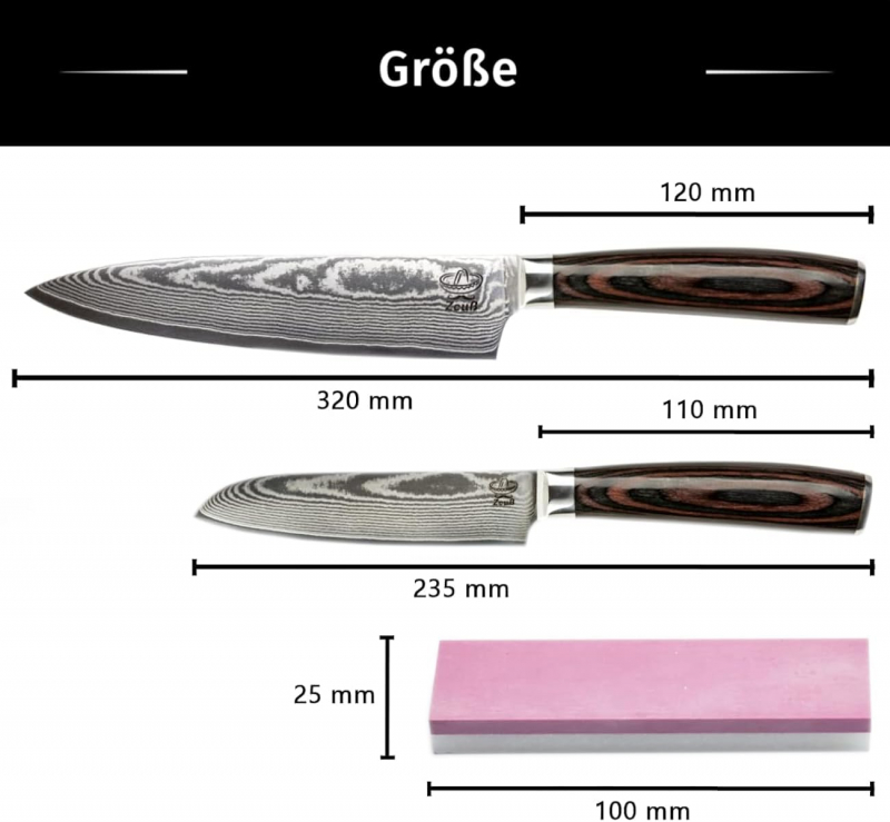 Zeuß Chefmesser Santokumesser Set Damastmesser Küchenmesser LH Lifestyle Kochmesser